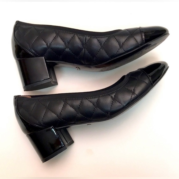 Vionic Ruby Olympia Quilted Leather Black Cap Toe Block Pump Heel Size 9.5 - Picture 1 of 3